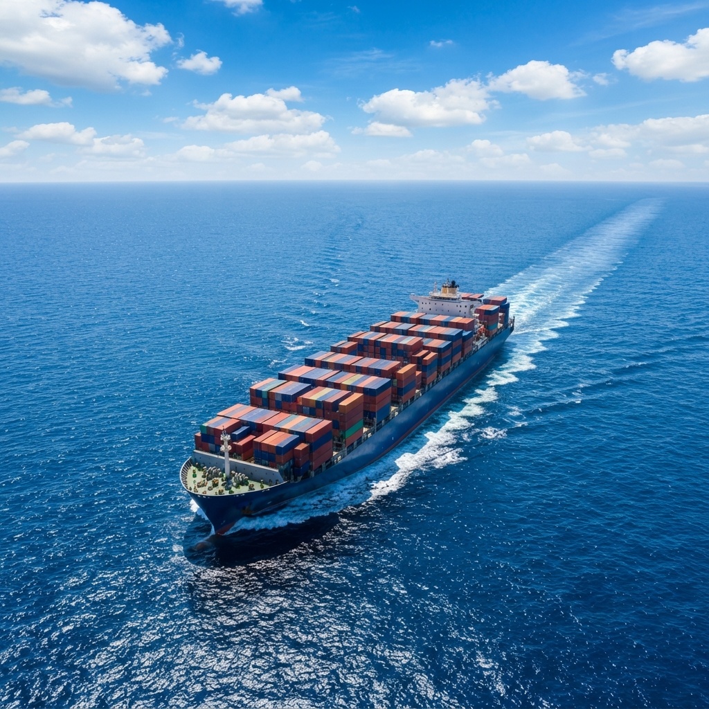 Container ship sailing on the ocean — Hiseaexpress network